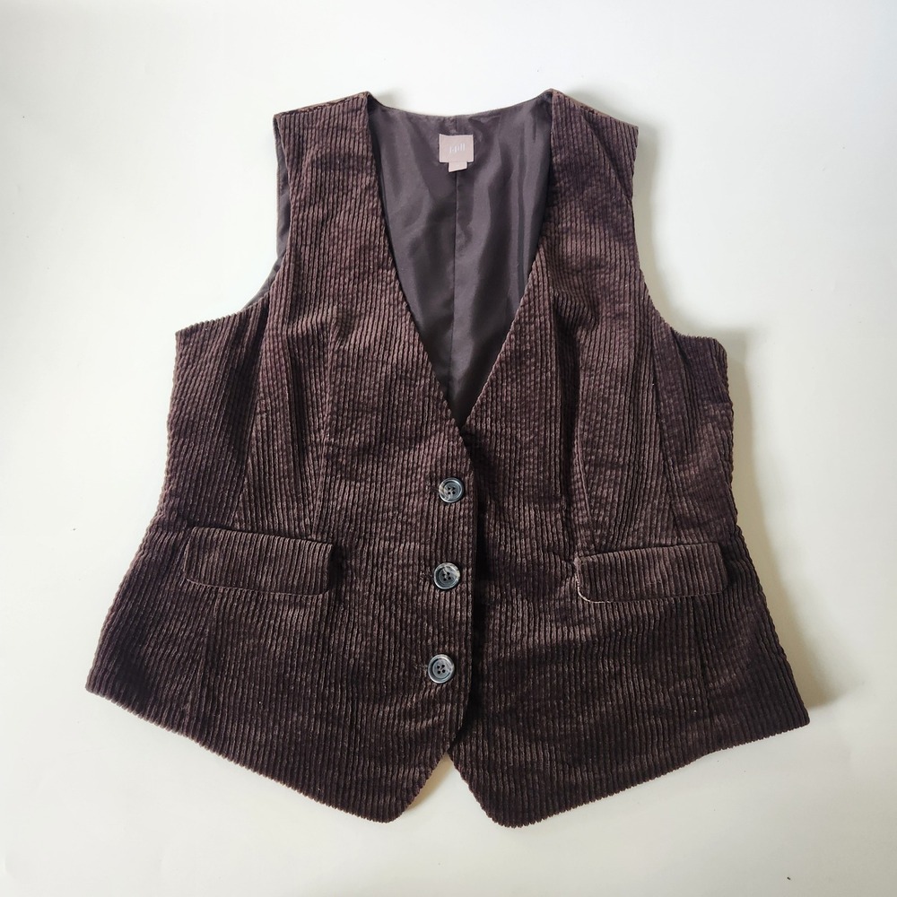 J Jill Corduroy Velvet Button Front Vest Medium Chocolate Brown Academia Preppy